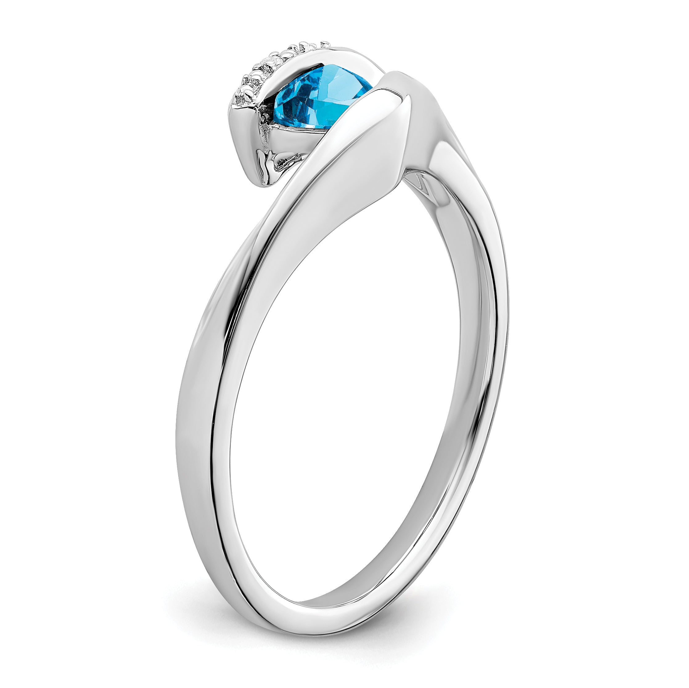 14k White Gold Trillion Blue Topaz and Diamond Ring