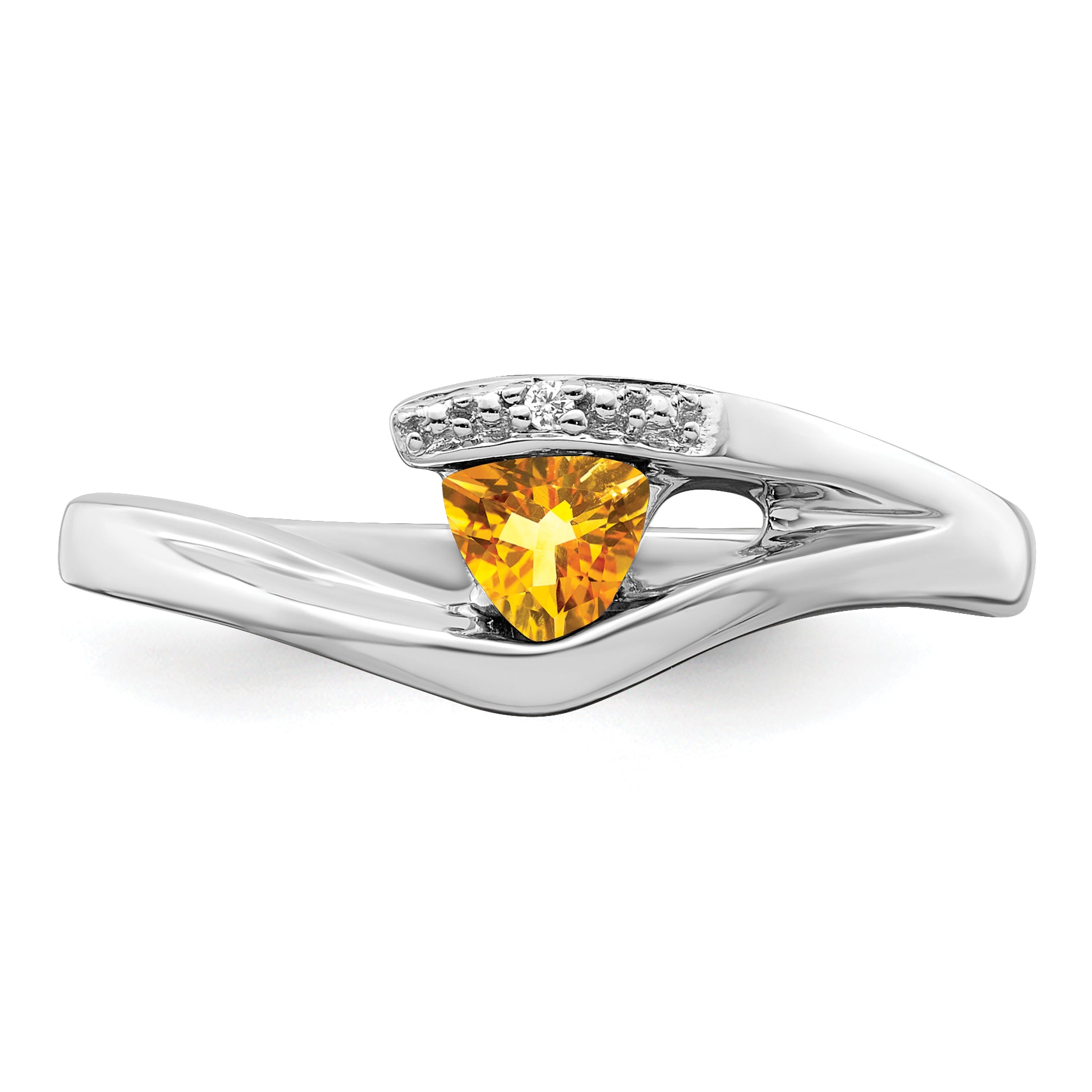 14k White Gold Trillion Citrine and Diamond Ring