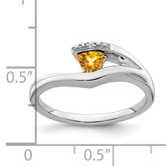 14k White Gold Trillion Citrine and Diamond Ring