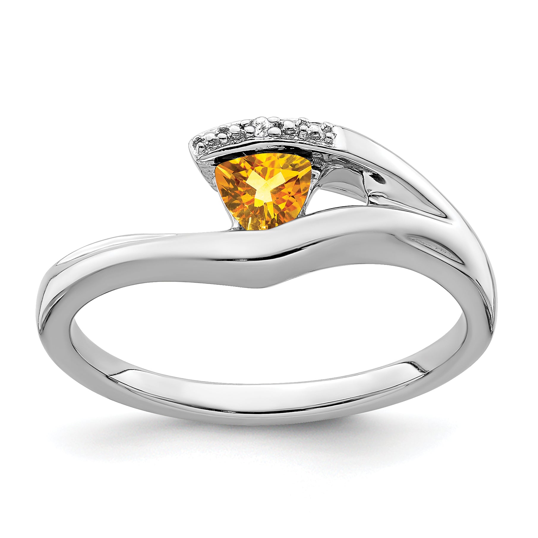 14k White Gold Trillion Citrine and Diamond Ring