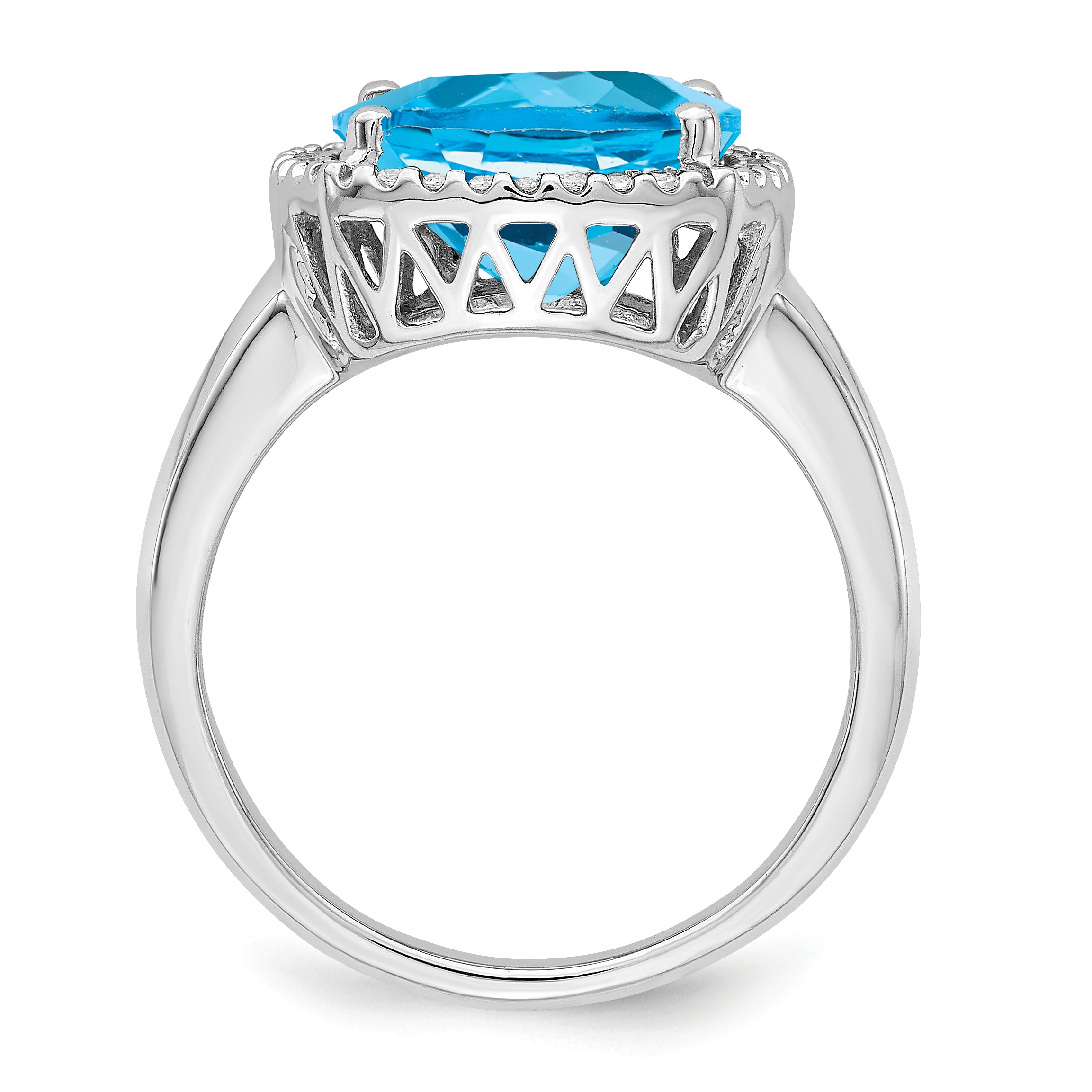 14k White Gold Blue Topaz and Diamond Ring