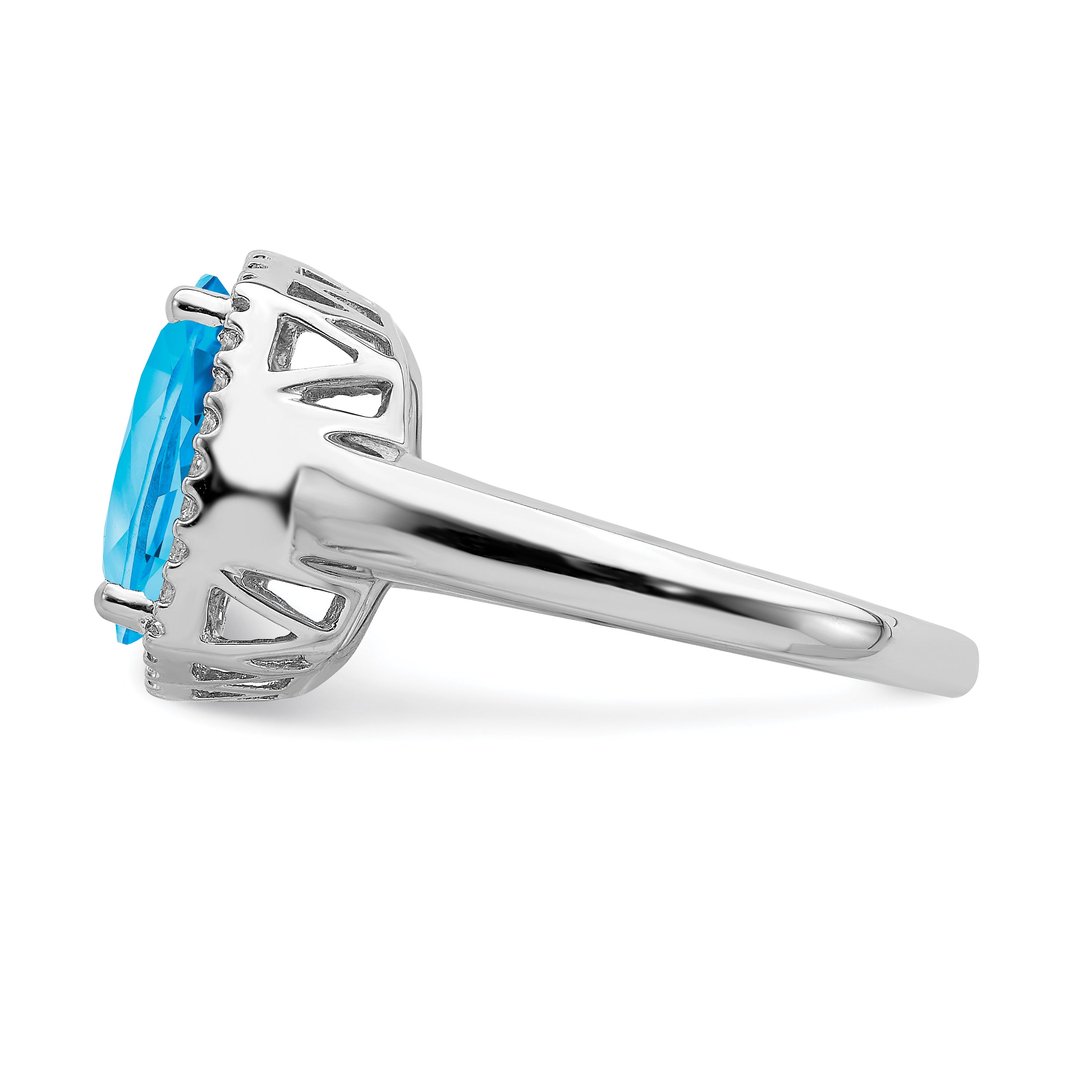 14k White Gold Blue Topaz and Diamond Ring