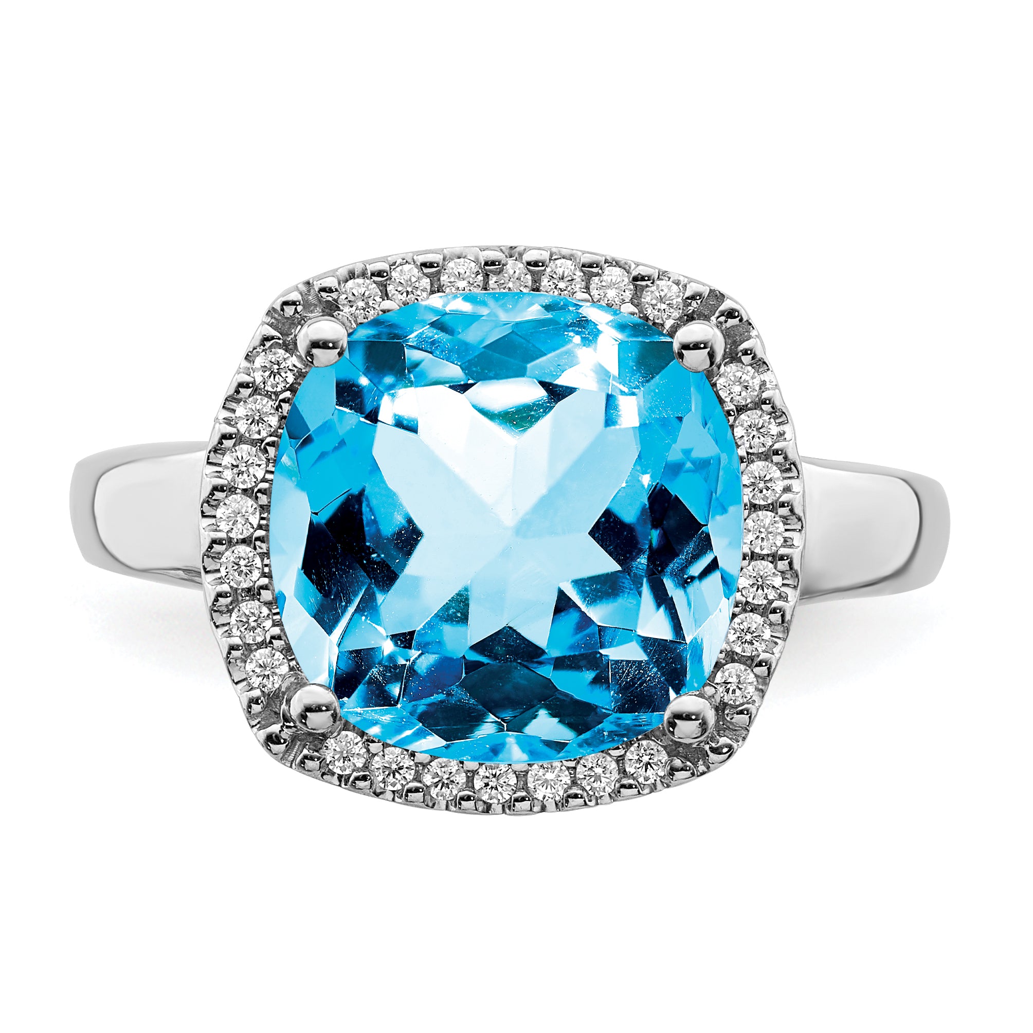 14k White Gold Blue Topaz and Diamond Ring