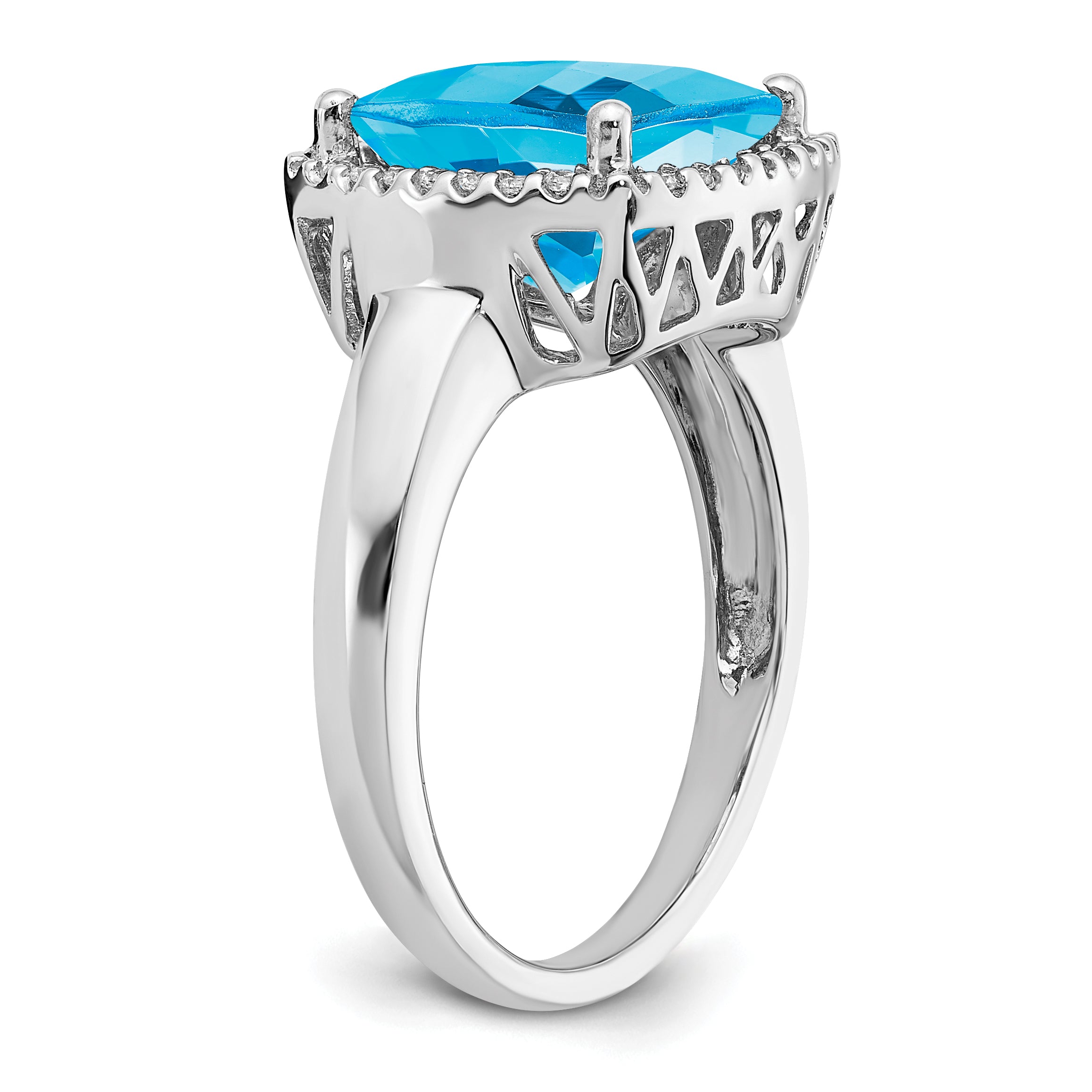 14k White Gold Blue Topaz and Diamond Ring