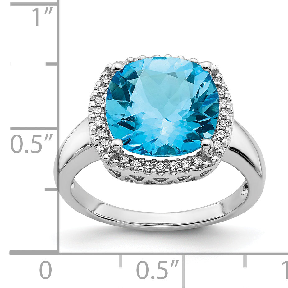 14k White Gold Blue Topaz and Diamond Ring