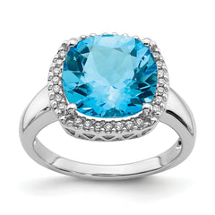 14k White Gold Blue Topaz and Diamond Ring