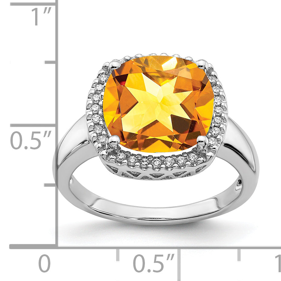 14k White Gold Citrine and Diamond Ring