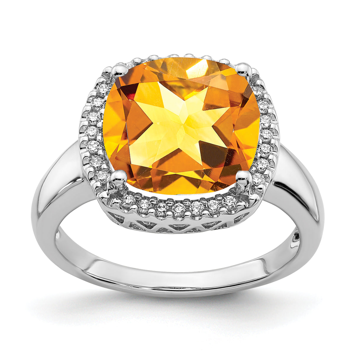 14k White Gold Citrine and Diamond Ring