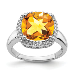 14k White Gold Citrine and Diamond Ring