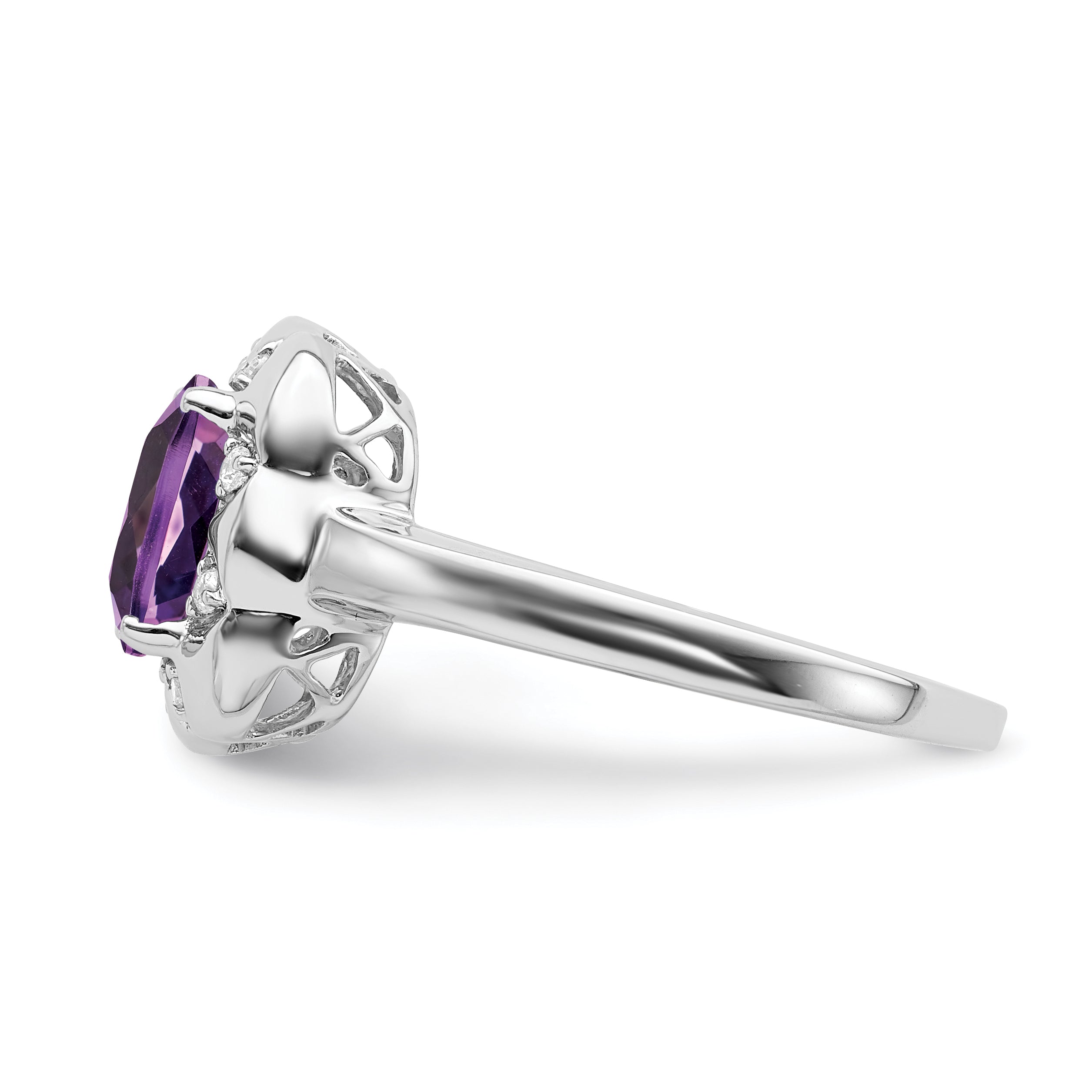 14k White Gold Amethyst and Diamond Ring