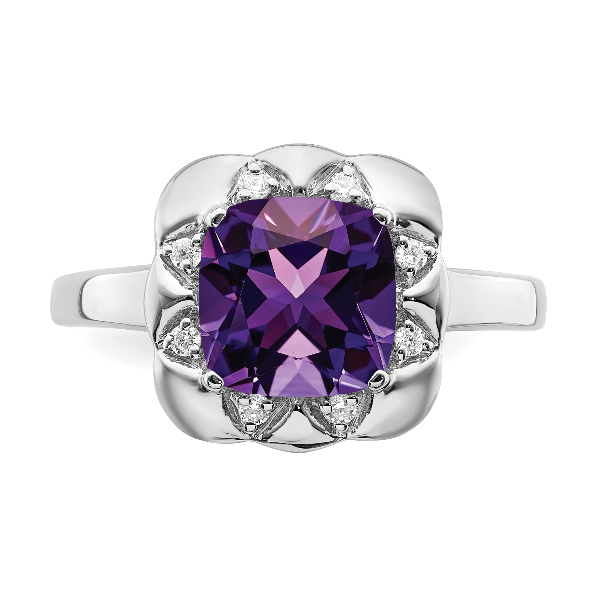 14k White Gold Amethyst and Diamond Ring