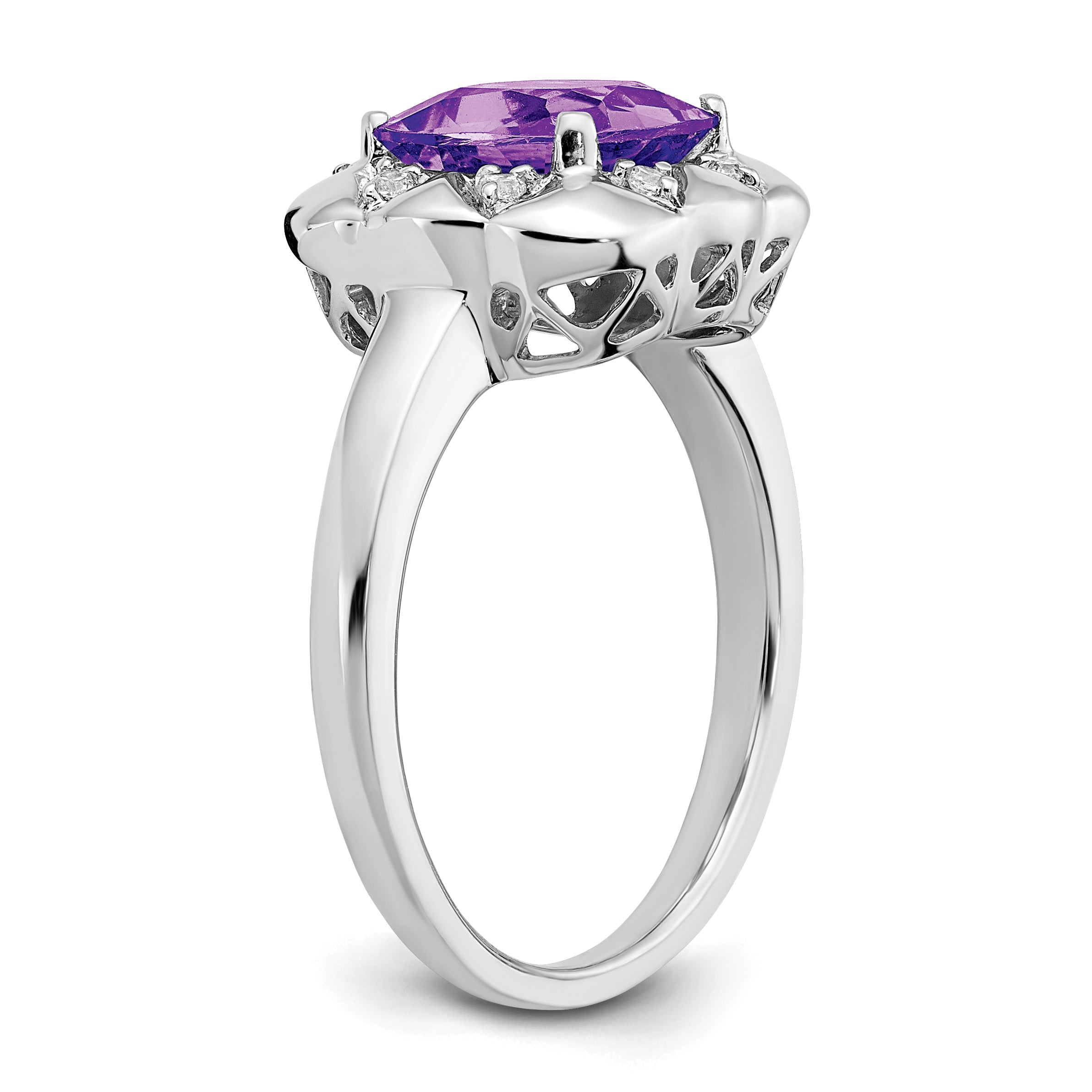 14k White Gold Amethyst and Diamond Ring