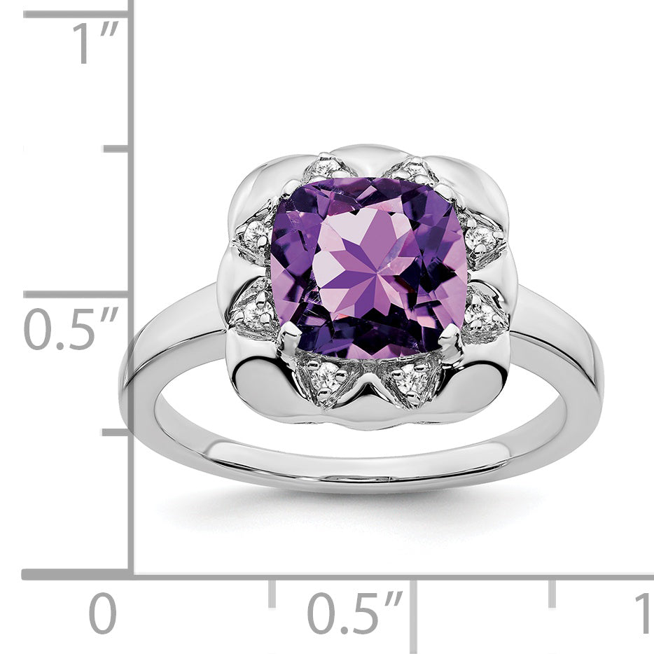 14k White Gold Amethyst and Diamond Ring