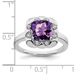 14k White Gold Amethyst and Diamond Ring