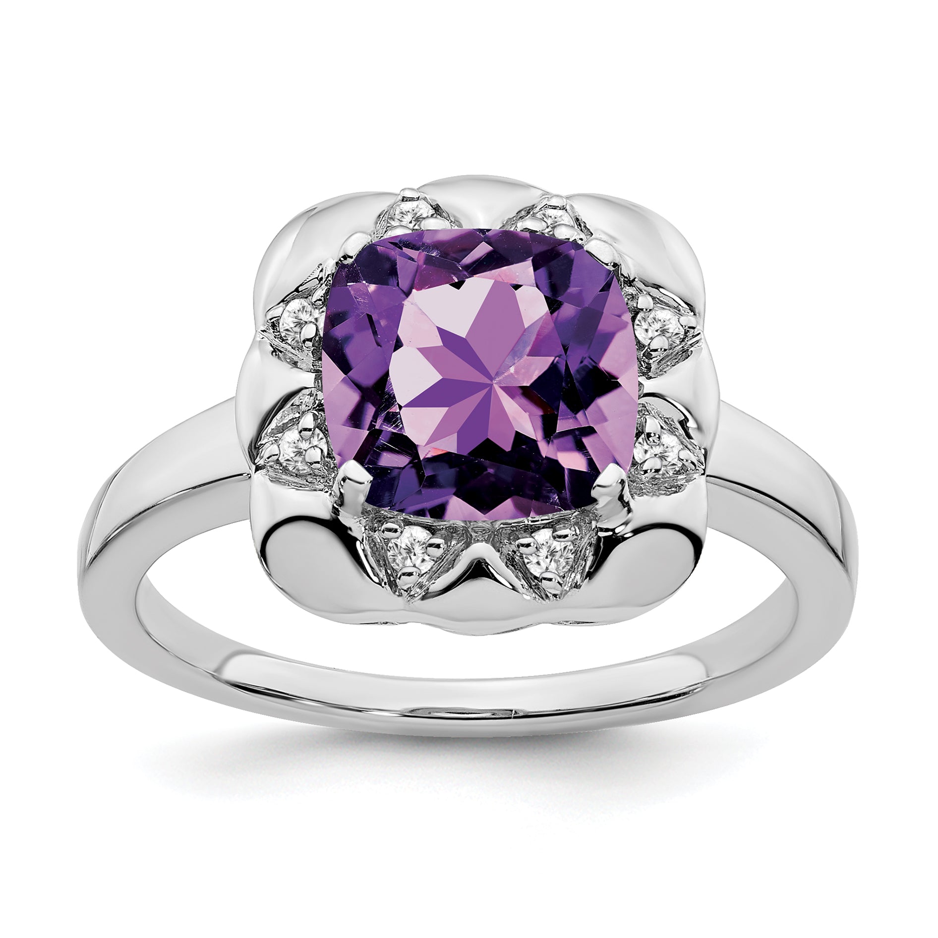 14k White Gold Amethyst and Diamond Ring