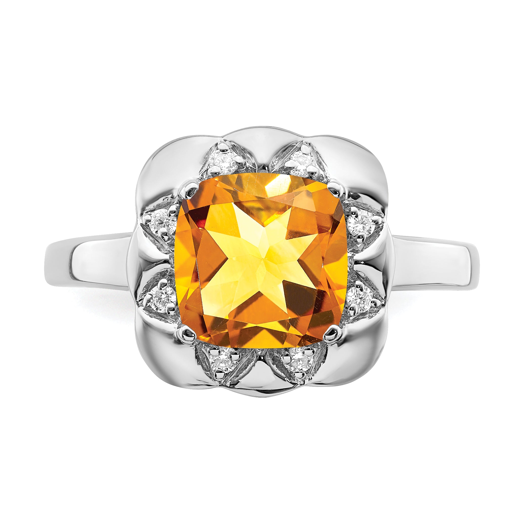 14k White Gold Citrine and Diamond Ring