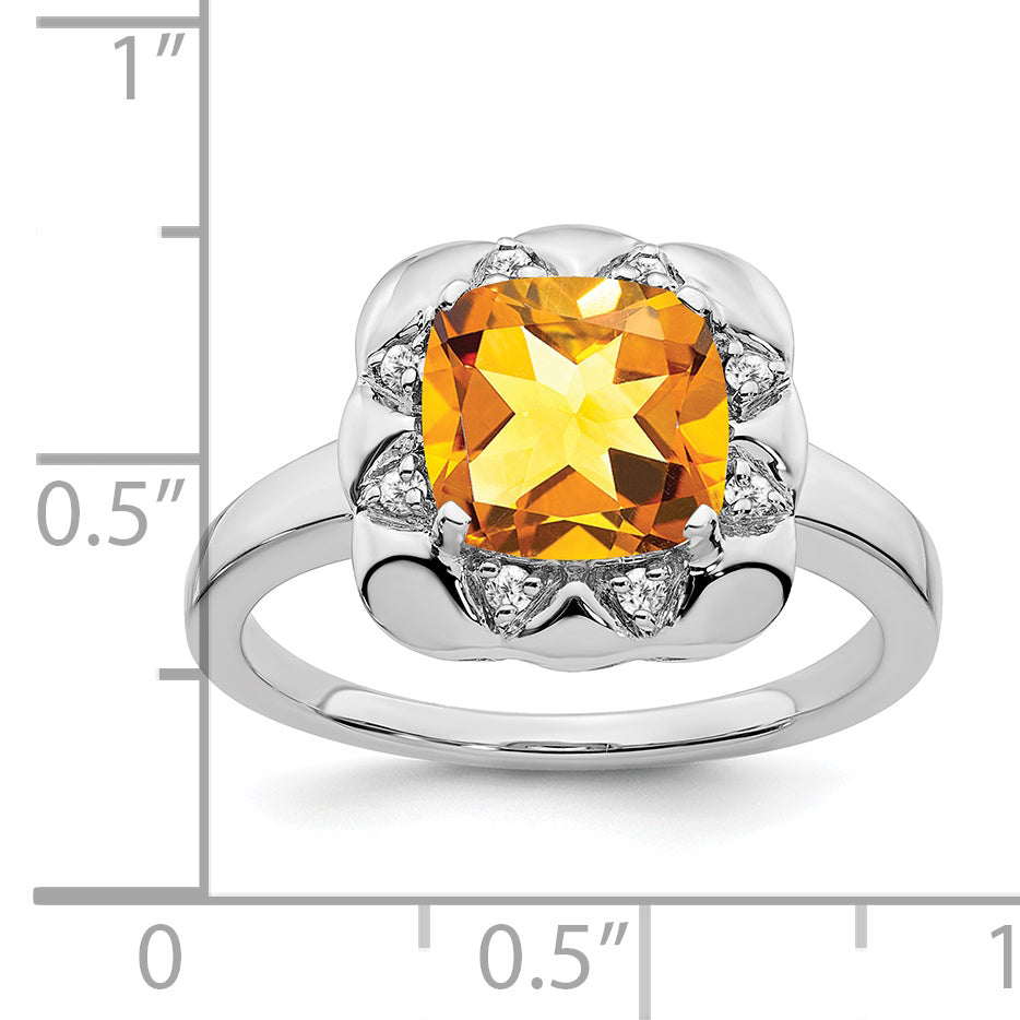 14k White Gold Citrine and Diamond Ring