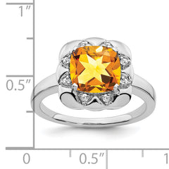 14k White Gold Citrine and Diamond Ring