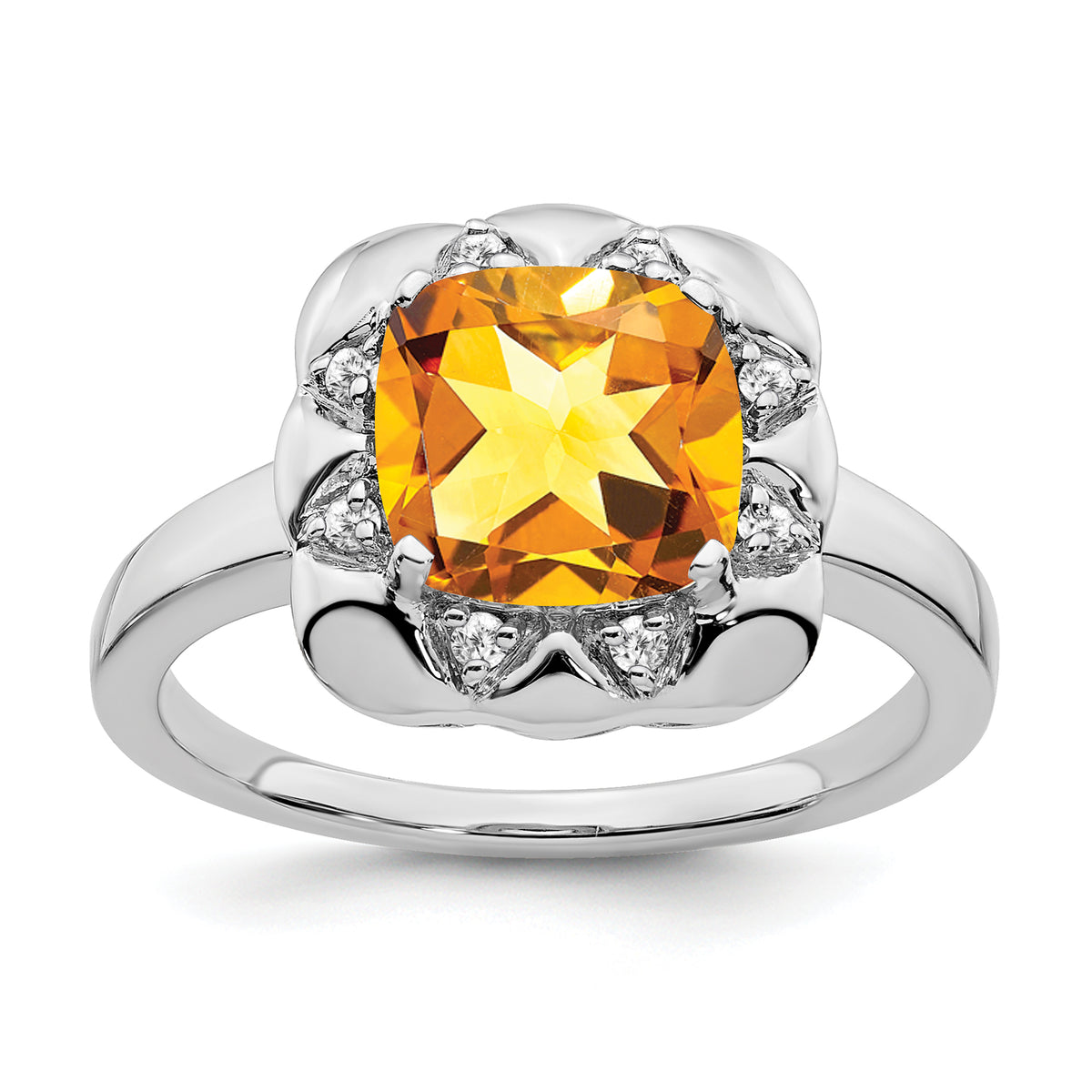 14k White Gold Citrine and Diamond Ring