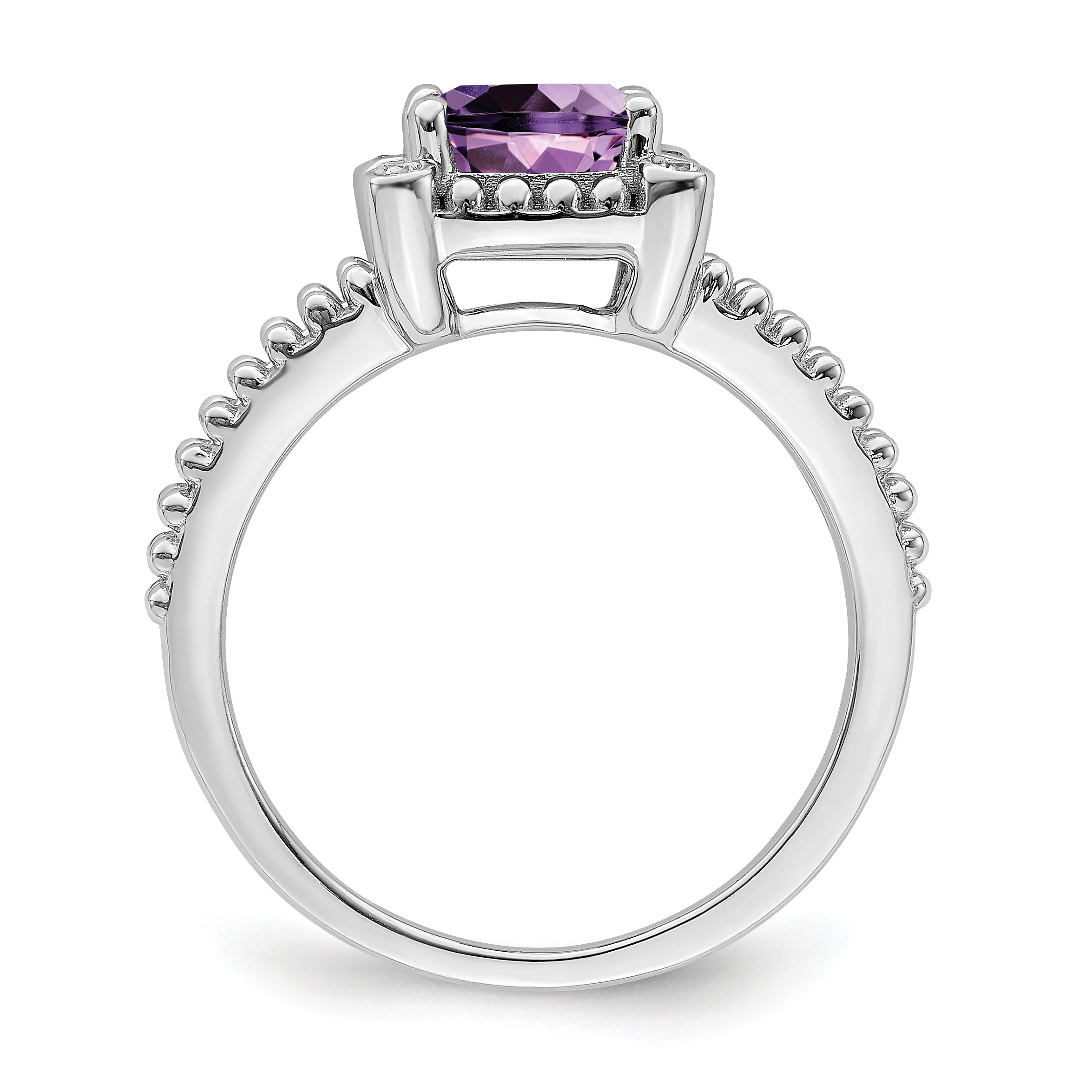 14k White Gold Cushion Amethyst and Diamond Ring