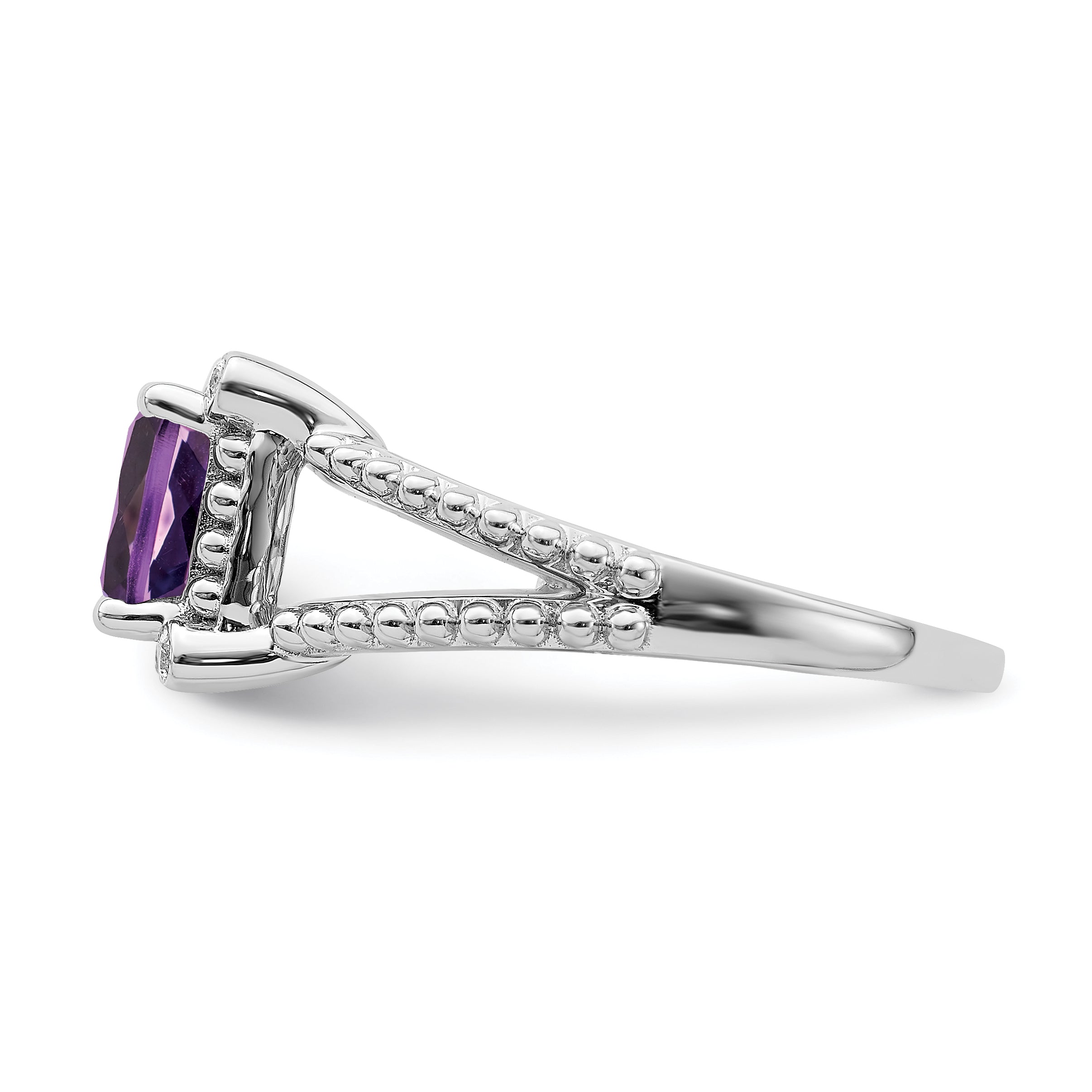 14k White Gold Cushion Amethyst and Diamond Ring