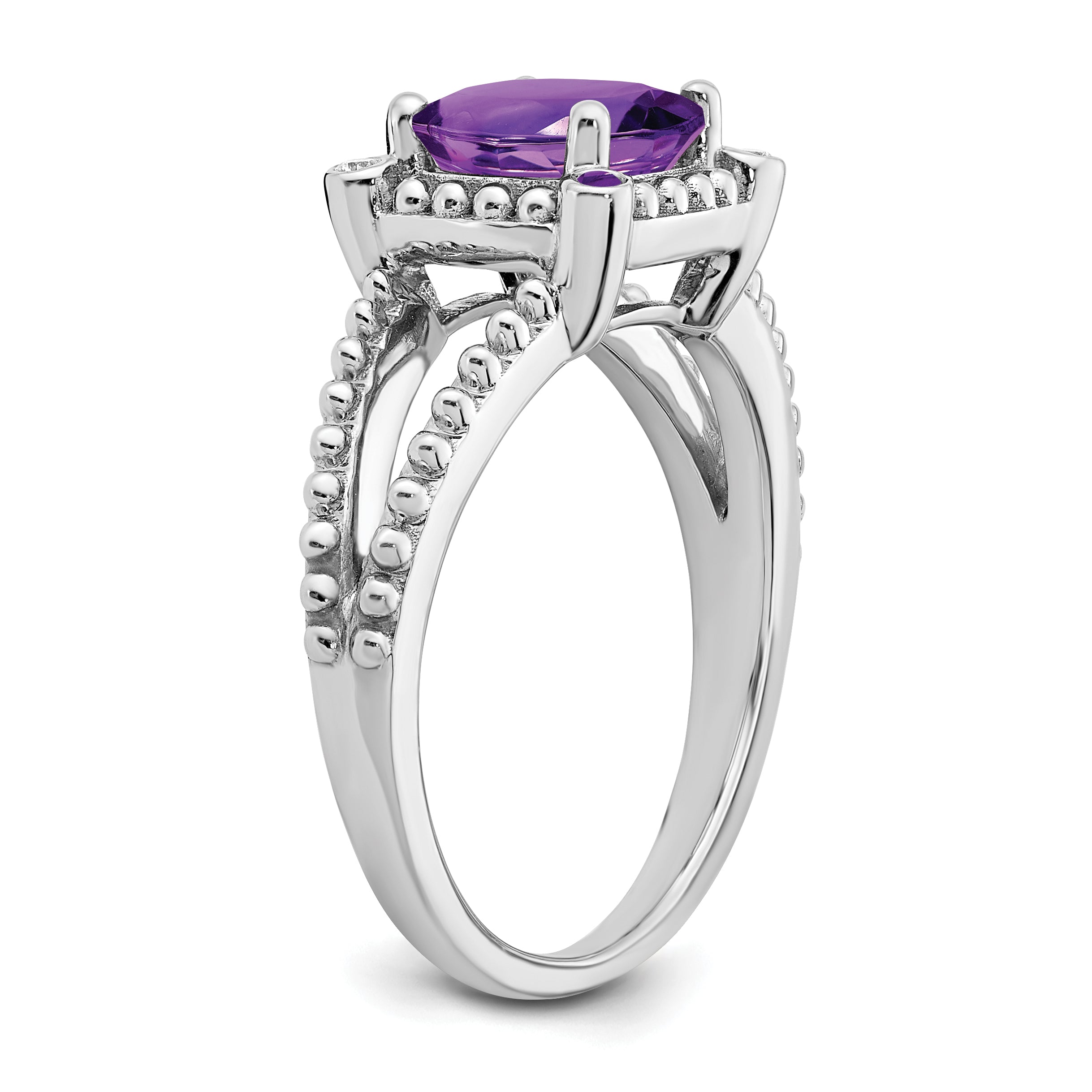 14k White Gold Cushion Amethyst and Diamond Ring