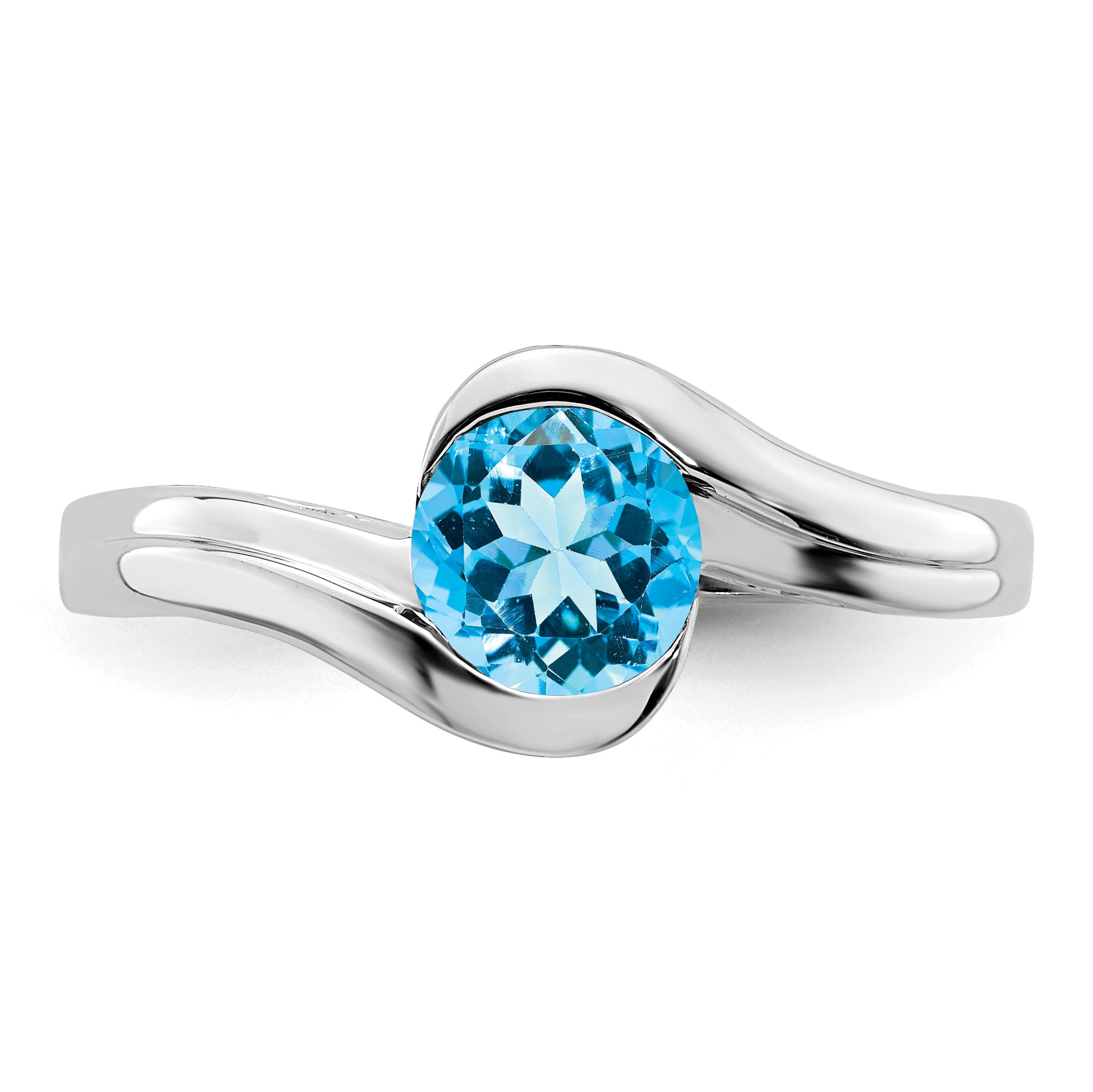 14k White Gold Blue Topaz Bypass Ring