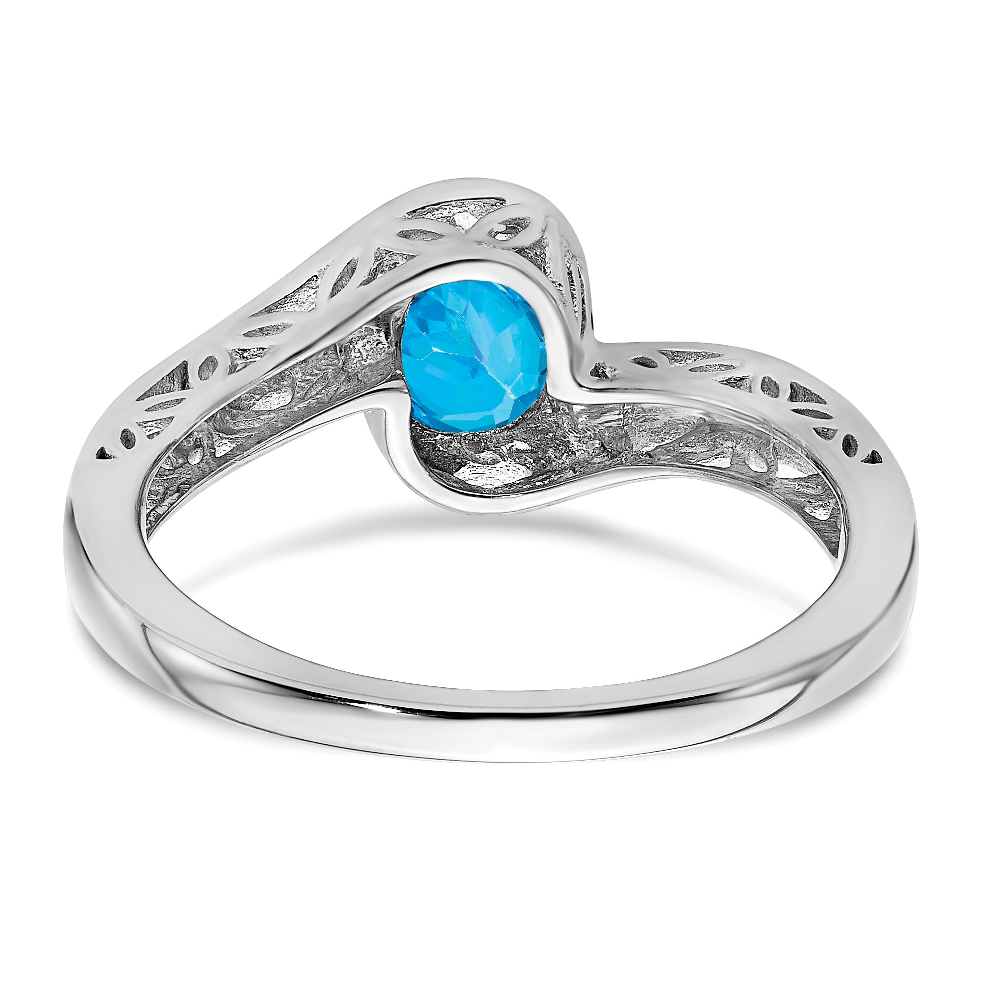 14k White Gold Blue Topaz Bypass Ring