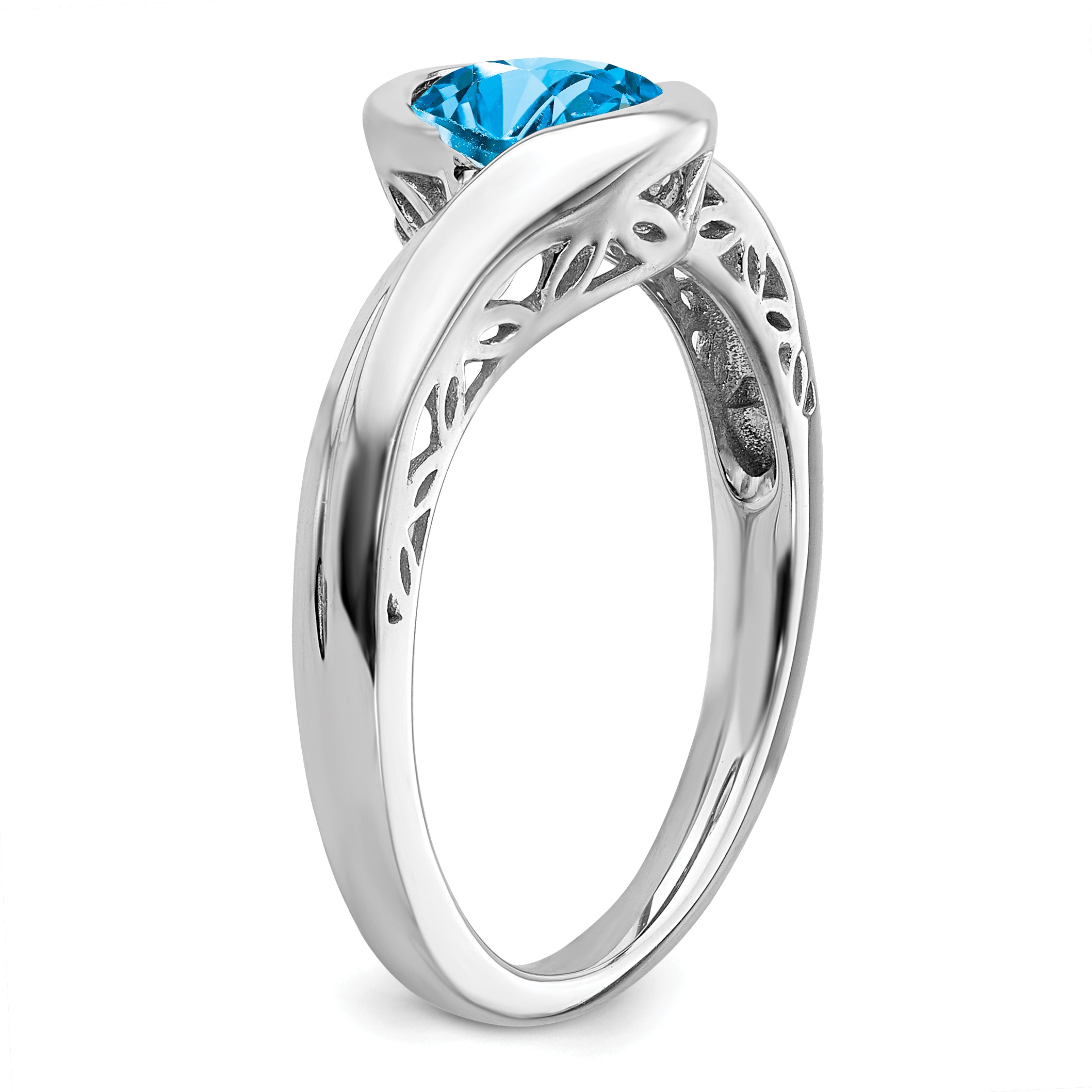 14k White Gold Blue Topaz Bypass Ring