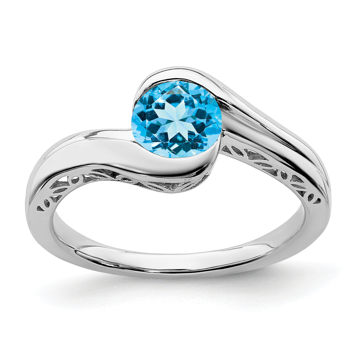 14k White Gold Blue Topaz Bypass Ring