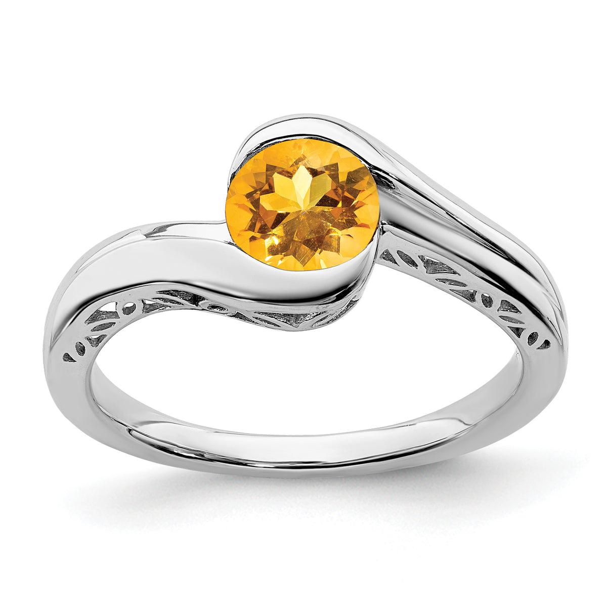 14k White Gold Citrine Bypass Ring