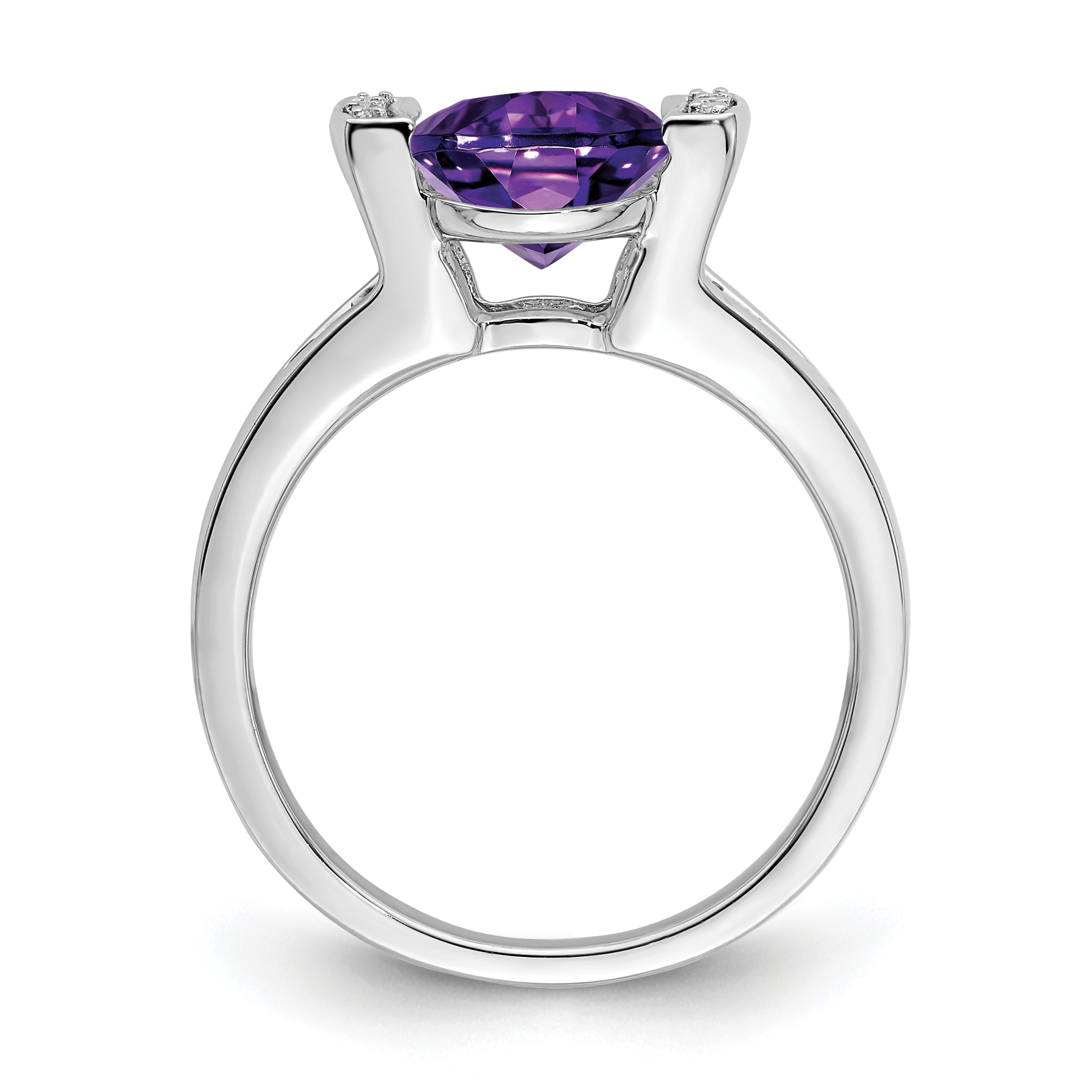 14k White Gold Oval Amethyst and Diamond Ring