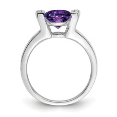 14k White Gold Oval Amethyst and Diamond Ring