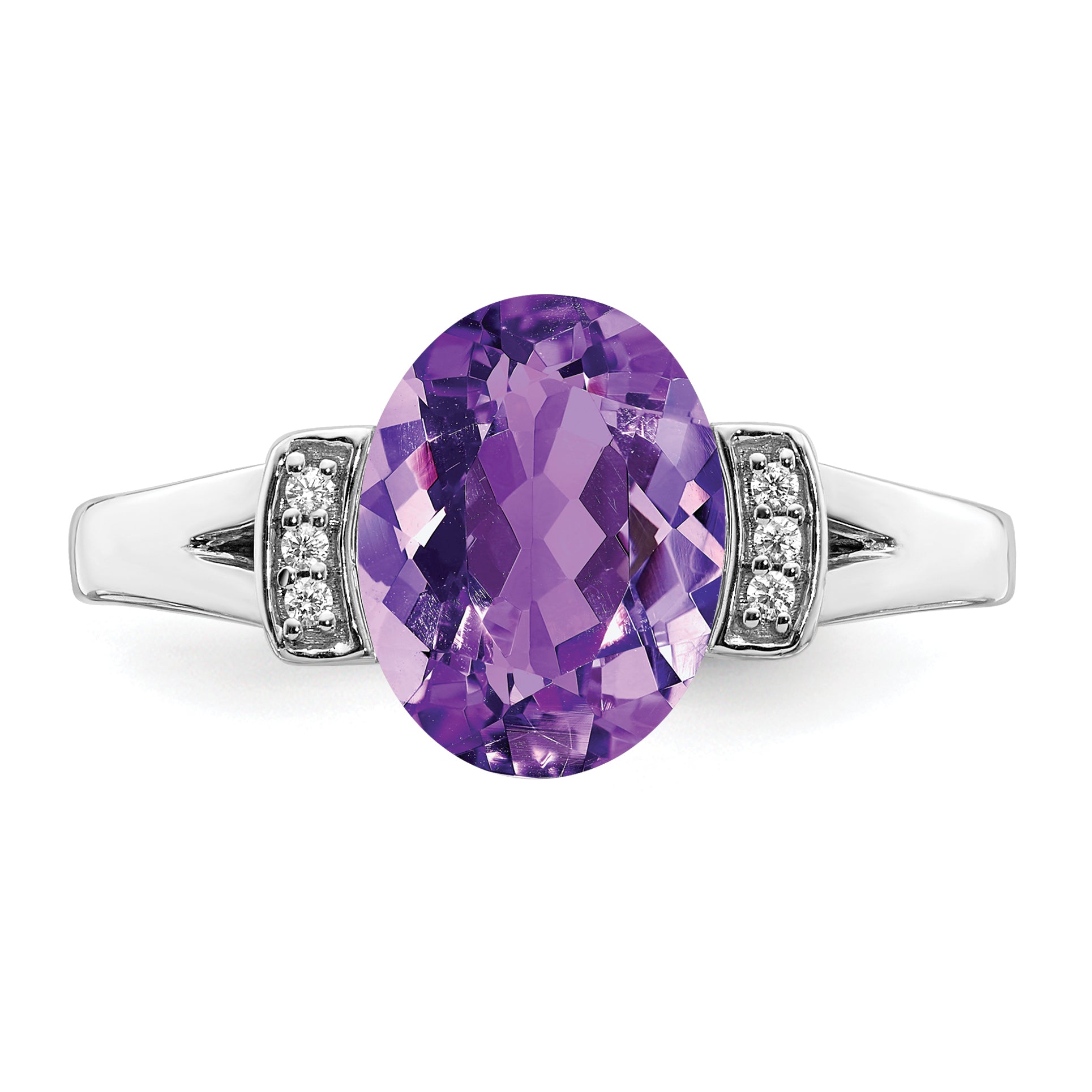 14k White Gold Oval Amethyst and Diamond Ring