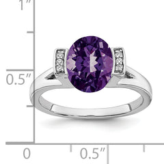 14k White Gold Oval Amethyst and Diamond Ring