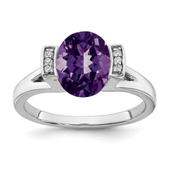 14k White Gold Oval Amethyst and Diamond Ring