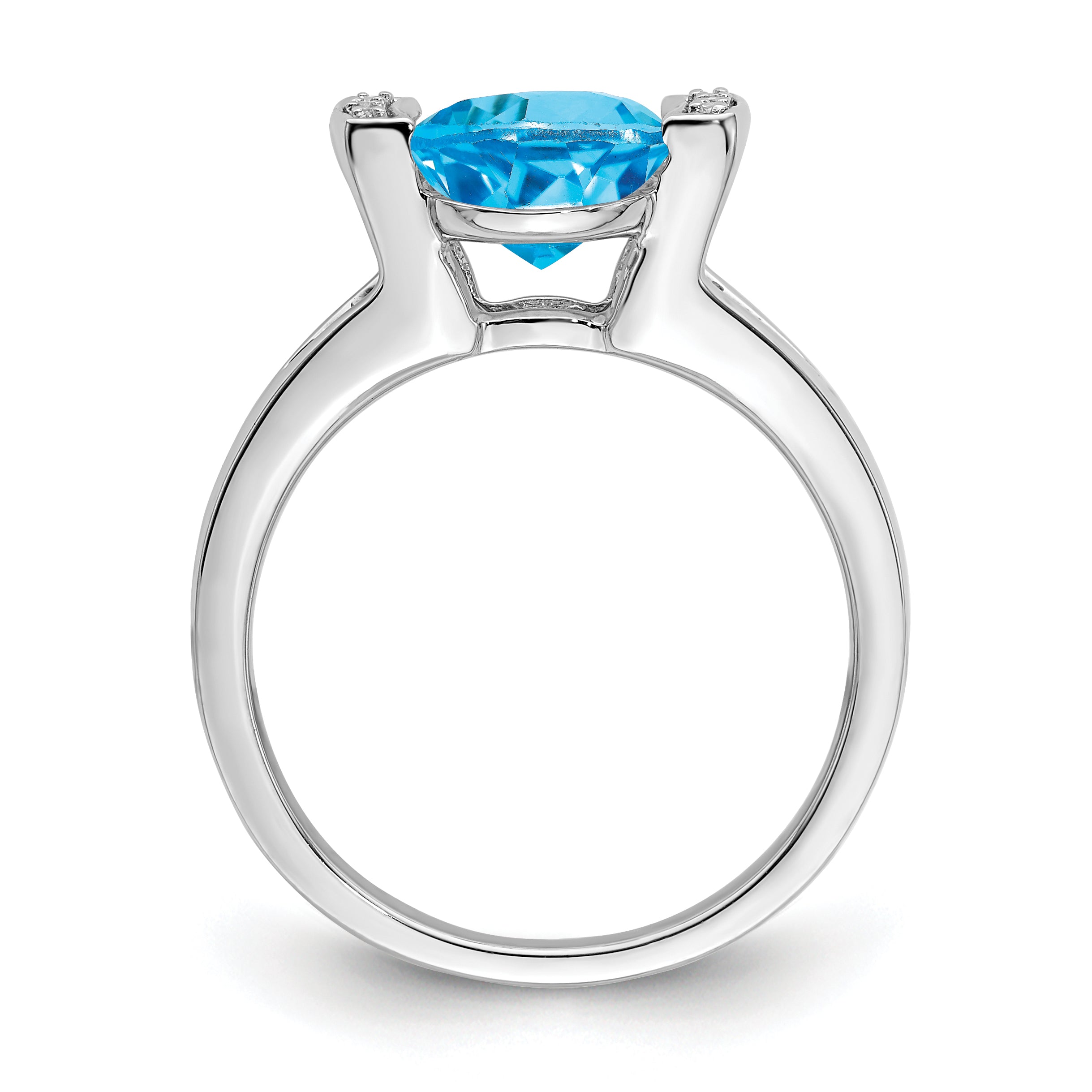 14k White Gold Oval Blue Topaz and Diamond Ring