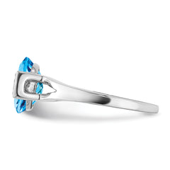 14k White Gold Oval Blue Topaz and Diamond Ring