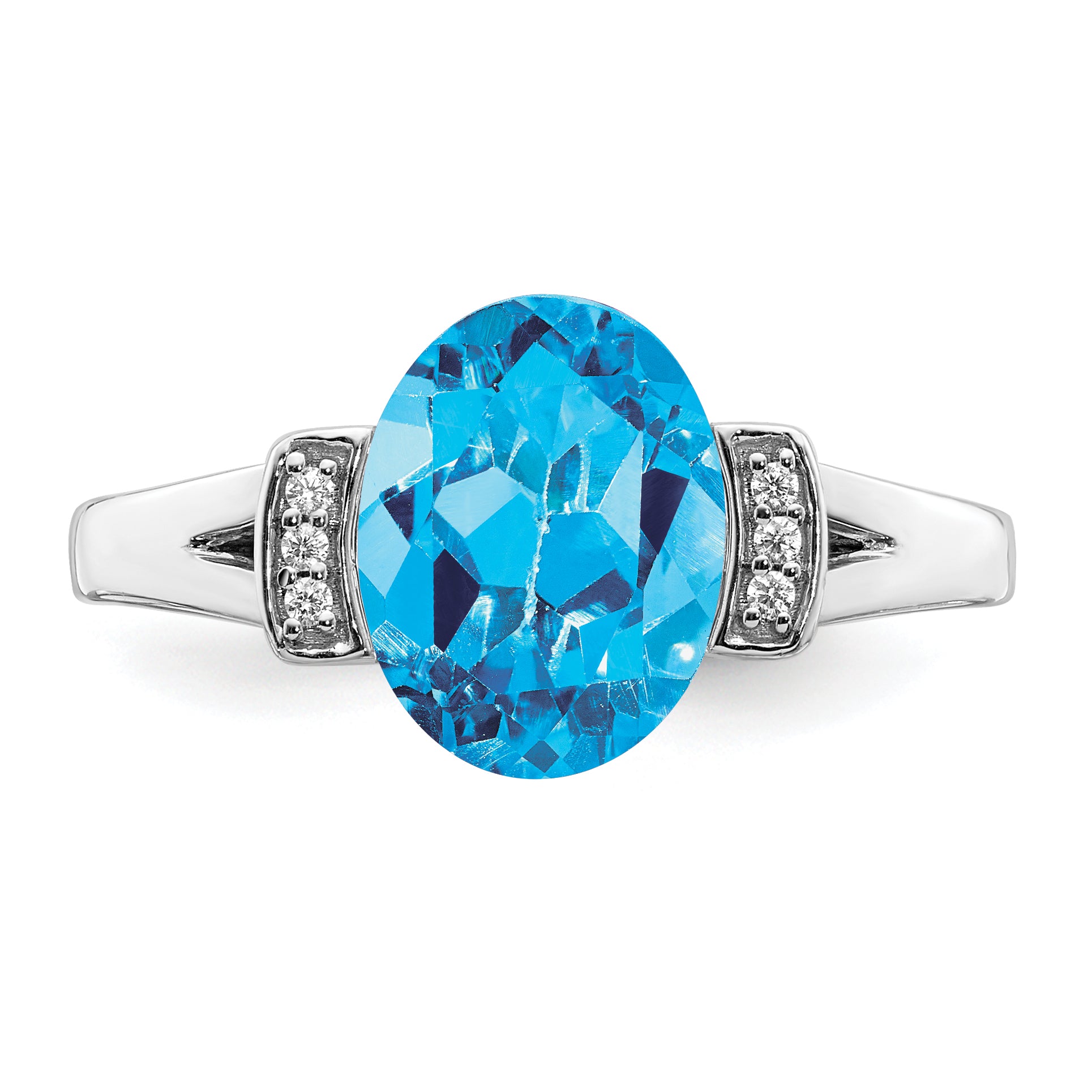 14k White Gold Oval Blue Topaz and Diamond Ring