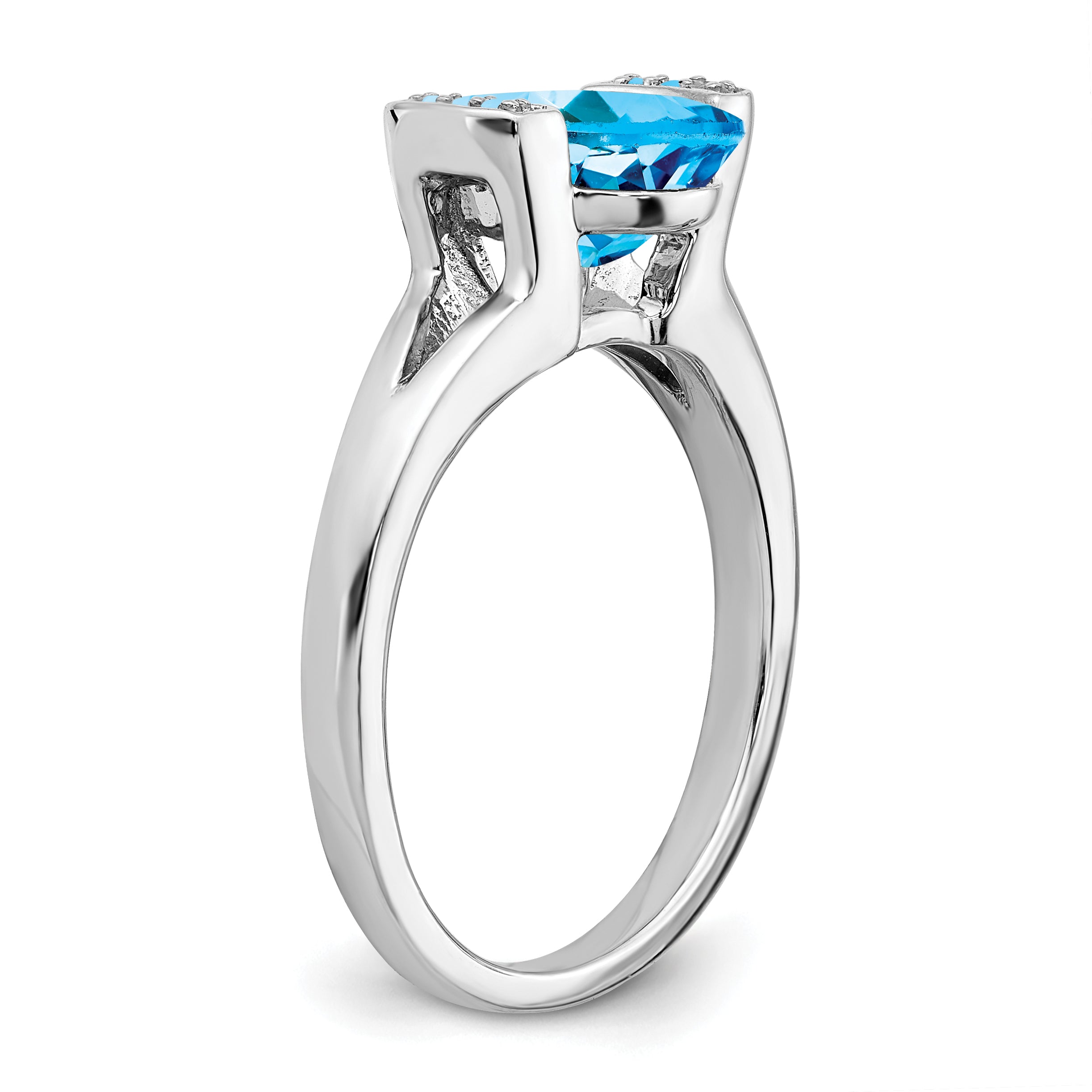 14k White Gold Oval Blue Topaz and Diamond Ring