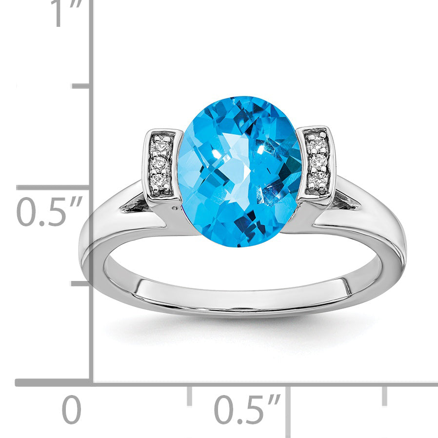 14k White Gold Oval Blue Topaz and Diamond Ring