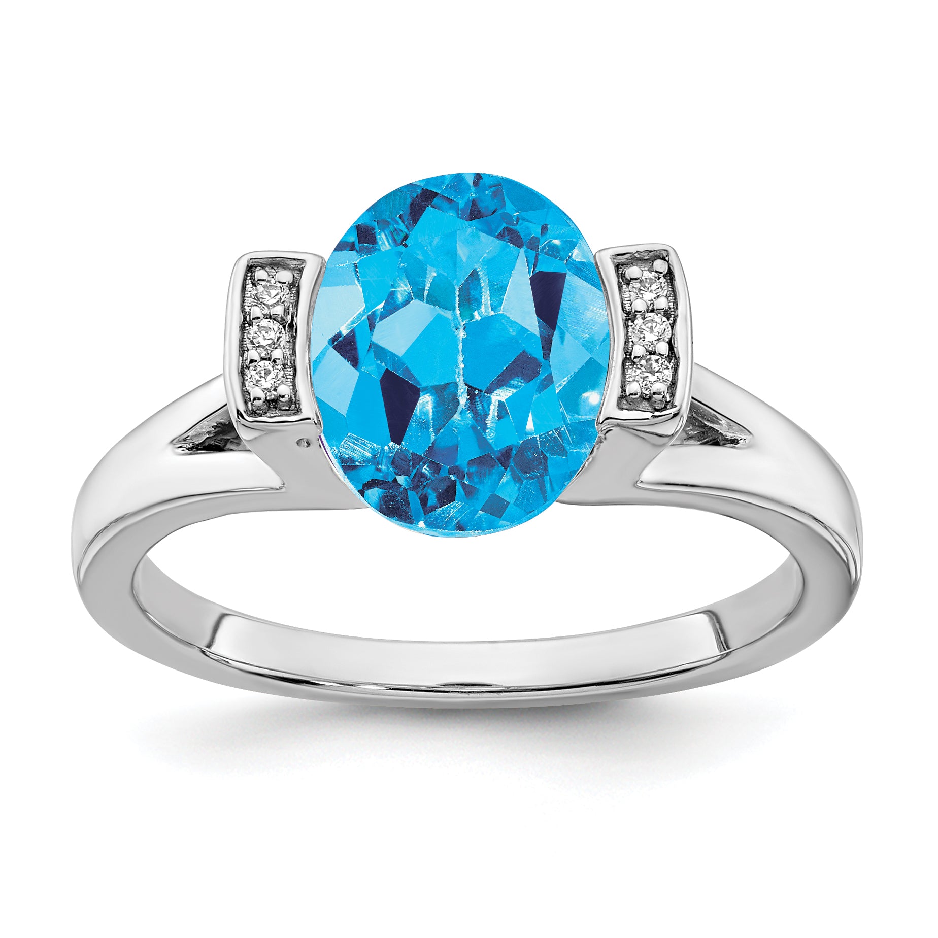 14k White Gold Oval Blue Topaz and Diamond Ring