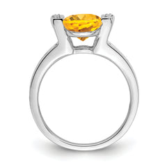 14k White Gold Oval Citrine and Diamond Ring