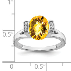 14k White Gold Oval Citrine and Diamond Ring