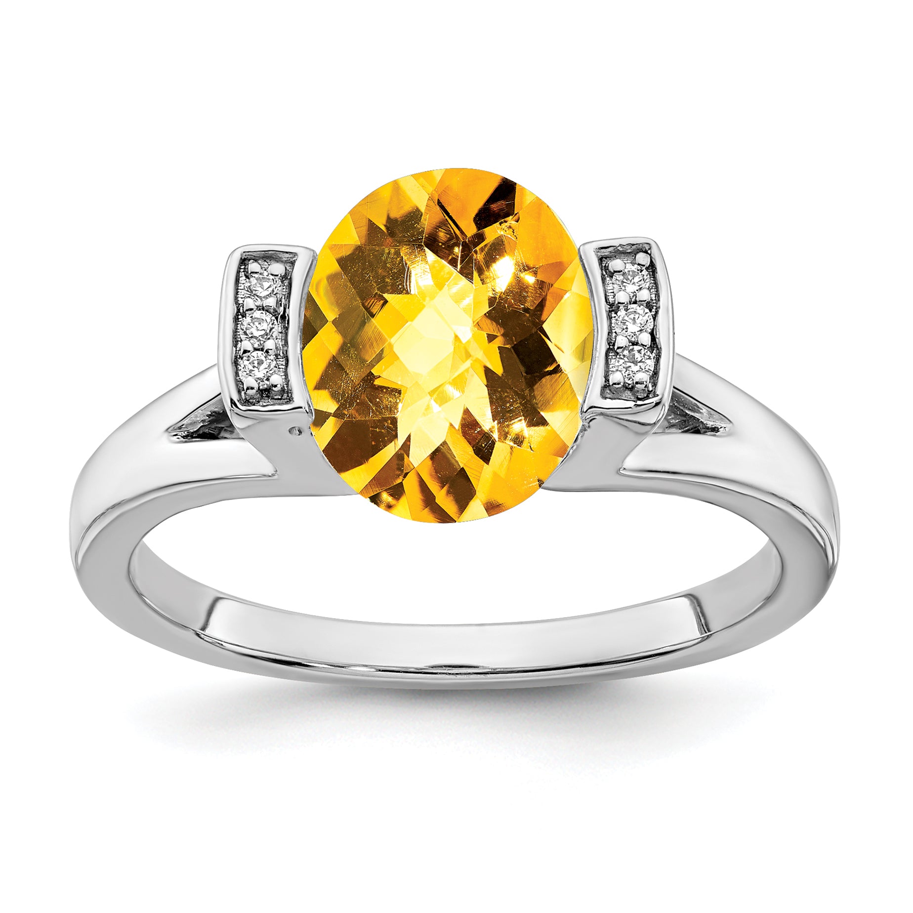 14k White Gold Oval Citrine and Diamond Ring