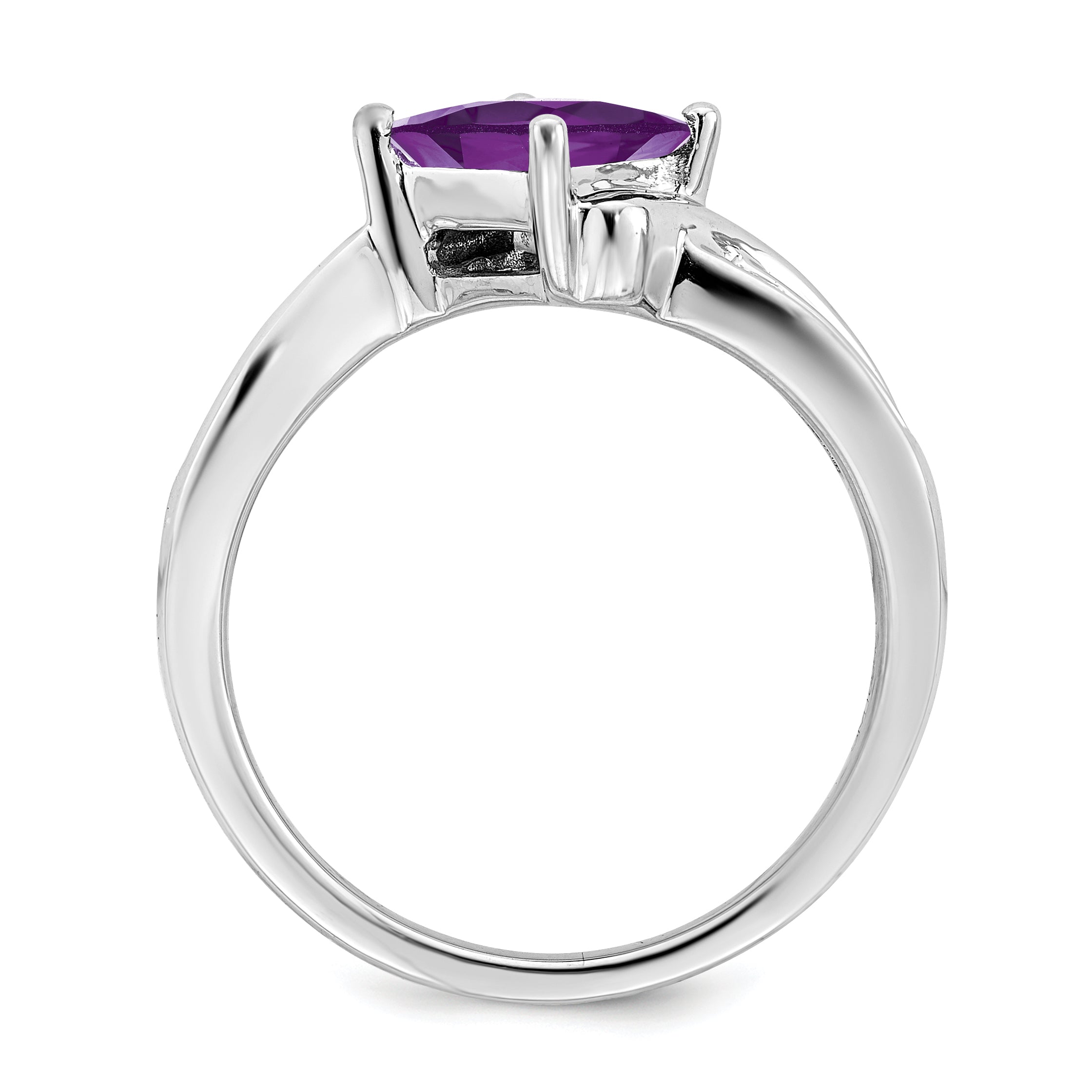 14k White Gold Square Amethyst and Diamond Ring