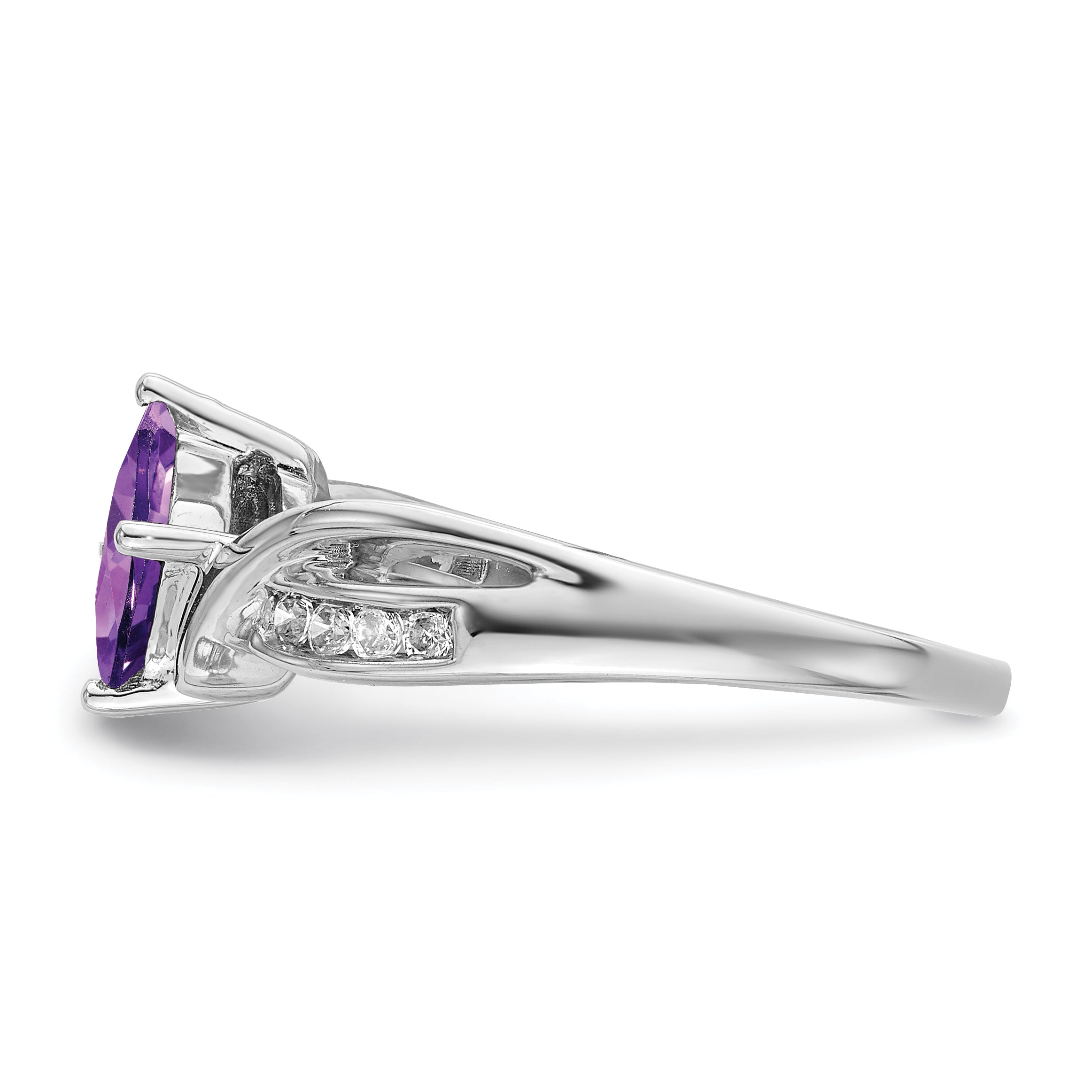 14k White Gold Square Amethyst and Diamond Ring