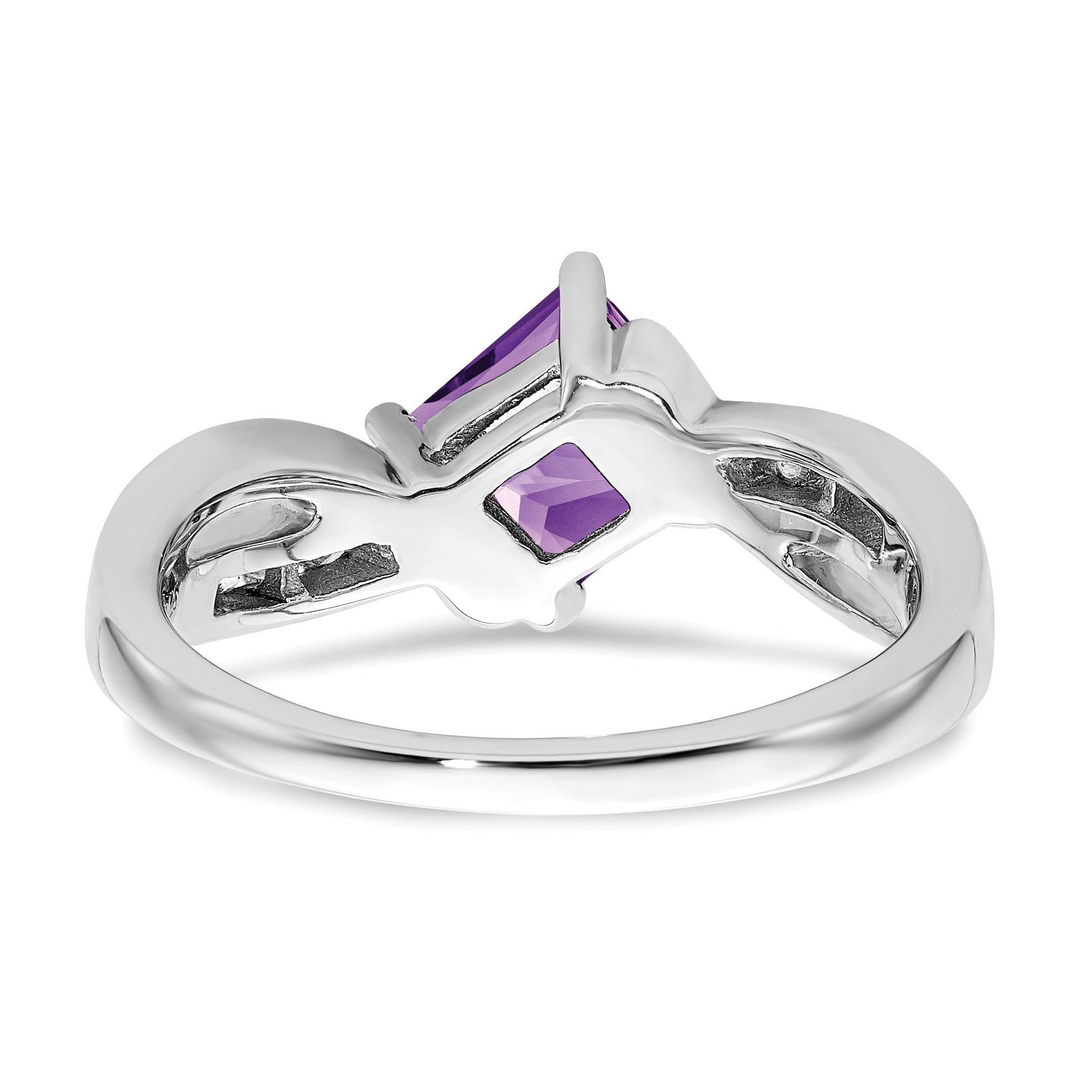 14k White Gold Square Amethyst and Diamond Ring