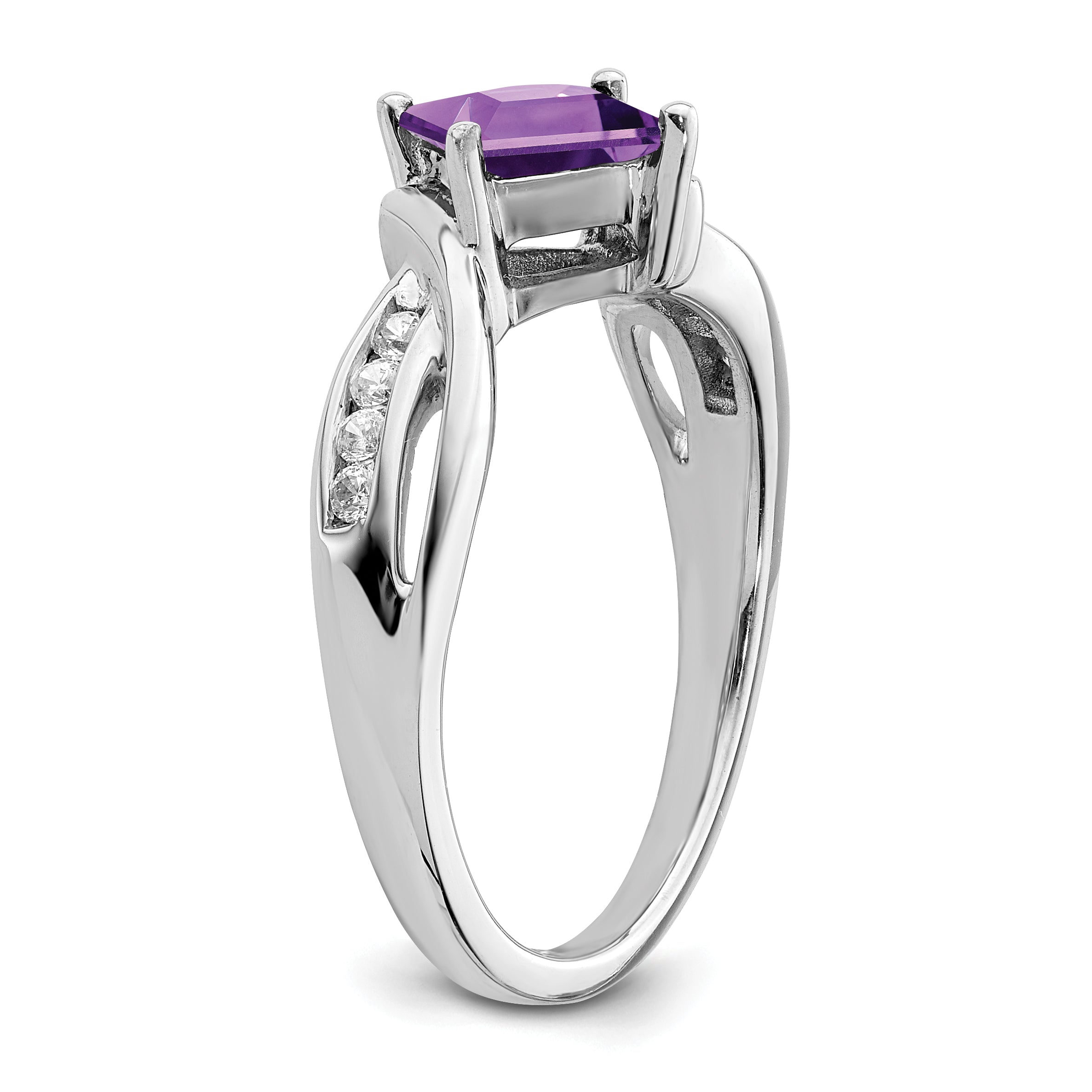 14k White Gold Square Amethyst and Diamond Ring