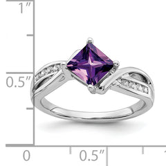 14k White Gold Square Amethyst and Diamond Ring